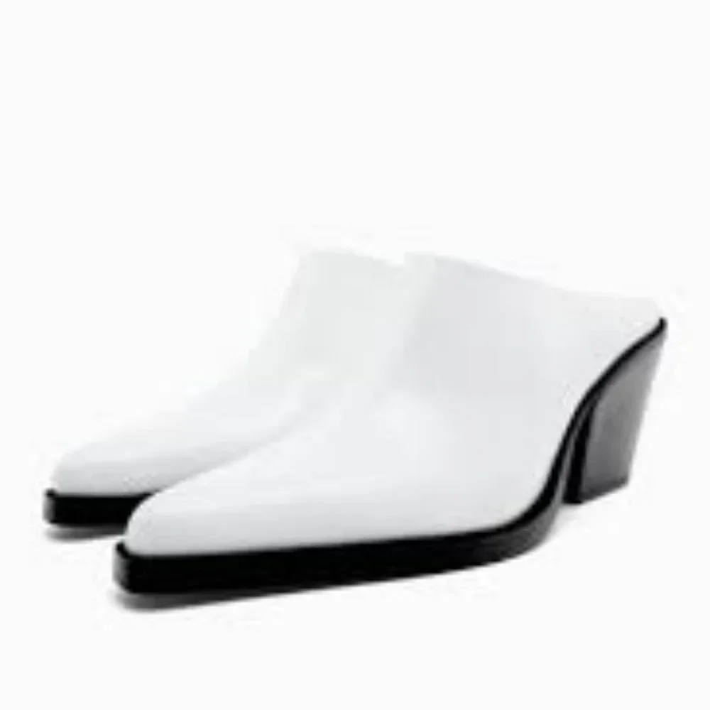 Zara Elegant White Mules with Black Trim - Picture 2 of 6